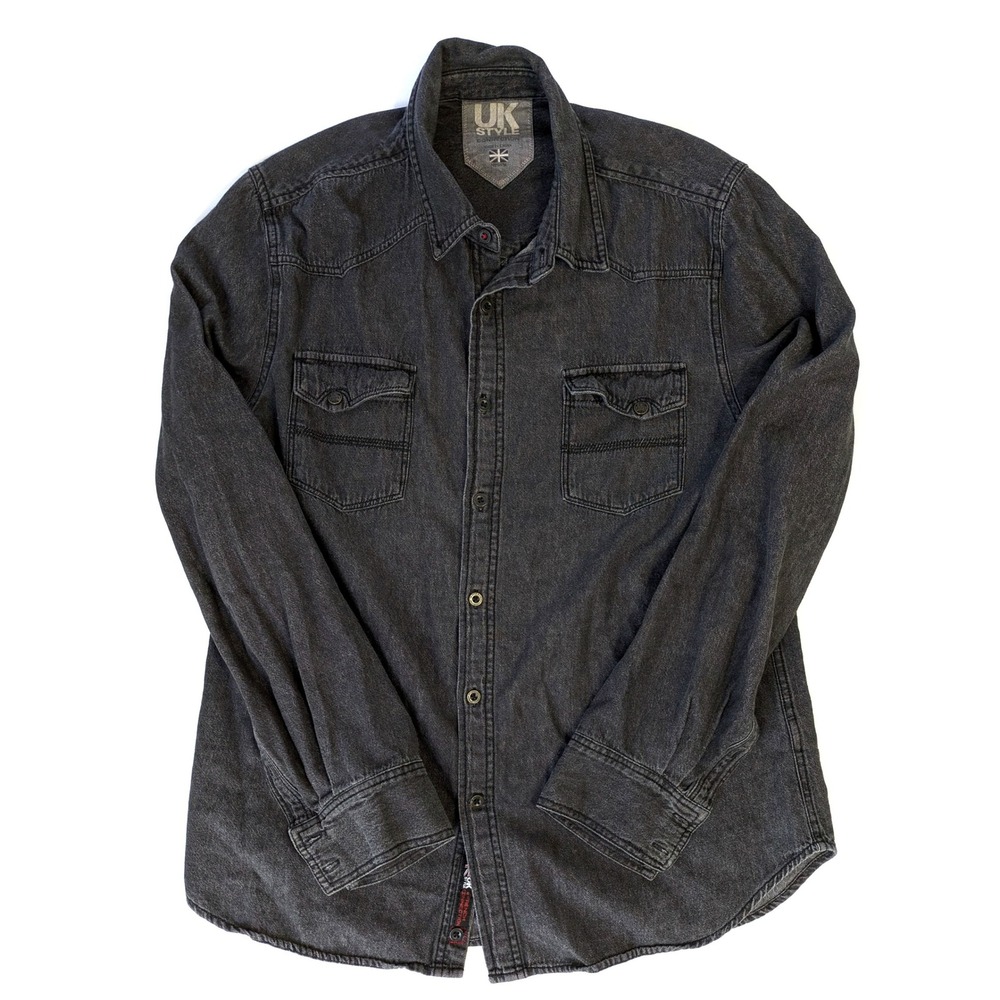 UK Style French Connection Mens Black Denim Western Shirt Medium FMFK3037